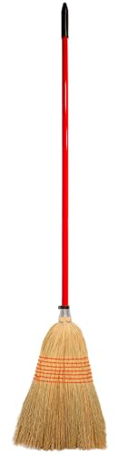 Red Gorilla Traditional Large Corn Broom with Natural Straw Bristles Outdoor or Indoor Sweeping Brush for Yard Stable Garden Wooden Handle 1.66m (Red)