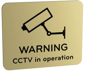 Warning CCTV in Operation Sign - Notice for Indoor or Outdoor Use, Waterproof, with Adhesive Back. Choice of colours. Clear, Easy to Read Text. Display Warning Notice. (Gold)