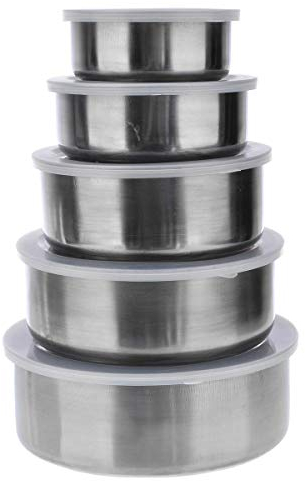 ZAANU Ensemble de casseroles antiadhésives, qualité en Acier Inoxydable 5 pièces/Ensemble Bols à mélanger en Acier Inoxydable 10/12/14/16/18 cm boîtes à déjeuner + couvercles d'étanchéit