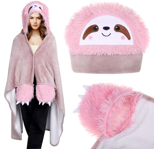 Kssvzz Bradipo Coperta, Donna Coperta con Maniche, Coperta Donna in Flanella Morbida e Calda con Cappuccio Forma Bradipo, Compleanno Idee Regalo Natale Donna Indossabile Bradipo (Polvere)