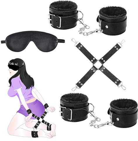 MEYDLL Fesseln Sex Set Handschellen Sex Bett und Augenmaske Sex Handschellen Paare Fesseln Sex Set BDSM Fetisch Bondage Set Handschellen Plüsch und Augenmaske Sex Spielzeug für Anfänger