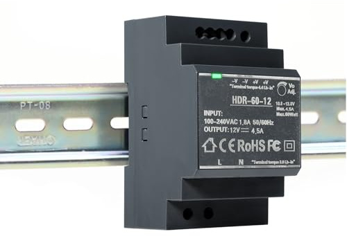 DEWIN Alimentation sur Rail Din,HDR-60W Transformateur de Rail DIN d'alimentation à découpage for Rail DIN équipement d'automatisation Industrielle (DC 12V 4.5A)