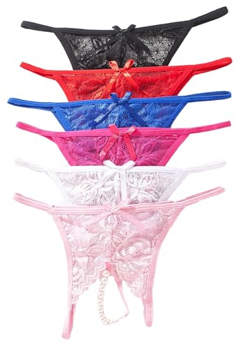 Justgoo Womens Lace G-String Thongs Panties Underwear Low Rise T-Back Underpants Pack of 1-6