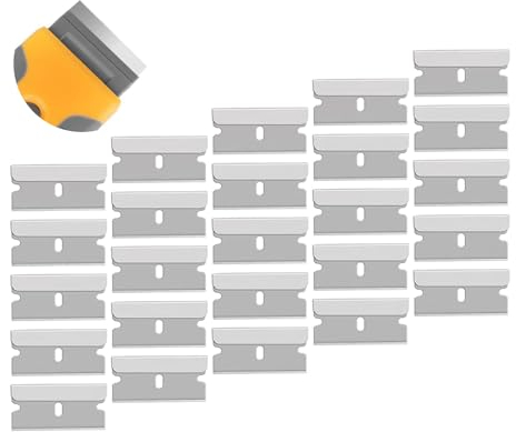 25 Stück 40mm*20mm Ceranfeldschaber Ersatzklingen, Schaber Klingen, Edelstahl Ceranfeldschaber Klingen für Glasschaber, Ceranfeld, Herd Schaber (Silber)