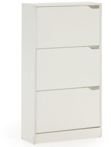 HOMN LIVING Mueble Zapatero Ángel 3 Puertas Color Blanco, para 18 Pares, 63 cm (Ancho) 24 cm (Profundo) 115 cm (Altura)