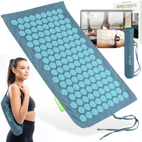 BACKLAXX® Akupressurmatte Set mit Kissen To-Go, Akupunktur Matte | Fürs Handgepäck: kompakte Akkupressmatte mit Kissen & Tasche, als Stachelmatte, Nagelmatte, Shiatsu Matte & Fakirmatte