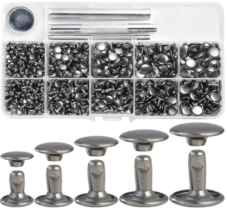 CinematicBake 340 Sets Leder-Nieten-Set, Nieten, Leder, Doppelhut-Nieten, Bekleidungsstoff, zum Reparieren Von Kleidung, Schuhen, Gürteln, Langlebig, Einfache Installation, Einfach zu Verwend