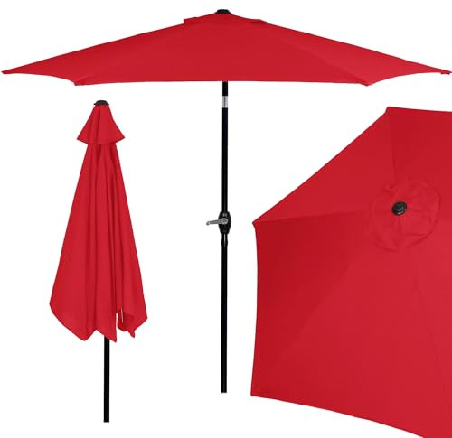 SPRINGOS Parasol de jardin extérieur 260x235cm déporté avec manivelle parasol rectangulaire solaire à frange imperméable avec pour terrasse, plage & jardin rouge