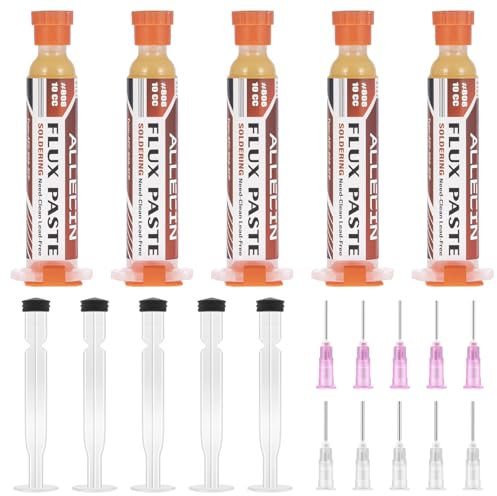 ALLECIN 5 Pezzi 10mL Flussante Senza Piombo 10CC Flussanti e Paste per Saldatura Solder Flux Paste Flusso per Pasta Saldante AEC-808 Con Asta di Spinta e Ago