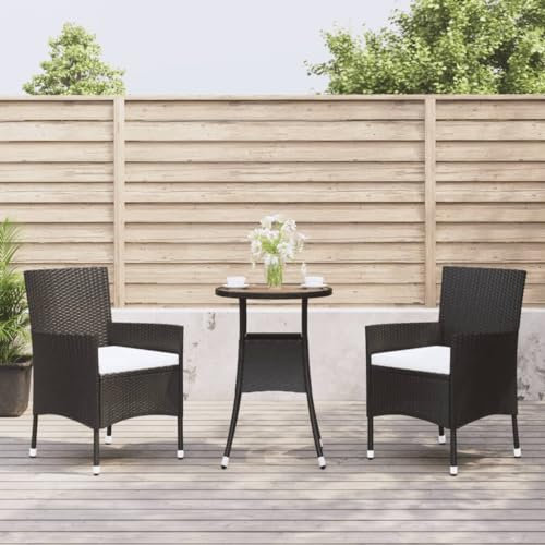 Homgoday Gartentisch und Stühle, 3-teilig, Rattan, Schwarz, Set aus Tisch und Stühlen, für Garten, Terrasse, Bistro-Stühle und Tisch für Innen- und Außenbereich, Typ 3 Garten-Sets