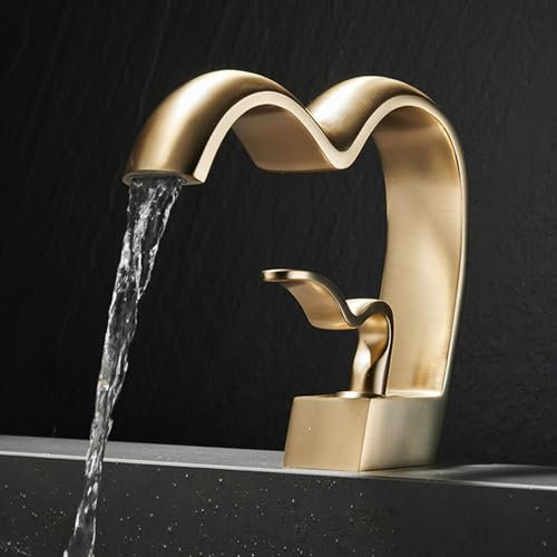 XJTNLB Robinet Cascade Salle Bain Mitigeur Monocommande Lavabo, Robinetterie Lave Main Mitigeur Eau Chaude et Eau Froide Or Brossé
