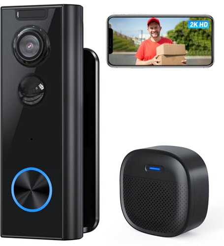 XTU Sonnette sans Fil avec Camera, 2K Sonnette Vidéo Wi-FI avec Détection de Mouvement, Vision Nocturne, Audio Bidirectionnel, Étanche IP66, 2.4G WiFi pour Sécurité à Domicile