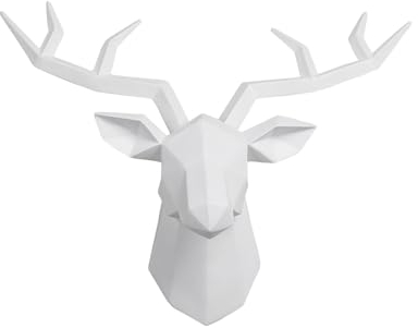 GFJEDTKY Wanddekoration Hirschkopf Skulpturen,An Der Wand Befestigter Künstlicher Hirschkopf Tierkopf Wanddeko Kunst,Faux Präparatoren Hirschgeweih Galerie Wand Dekor Wandbehang,Weiß
