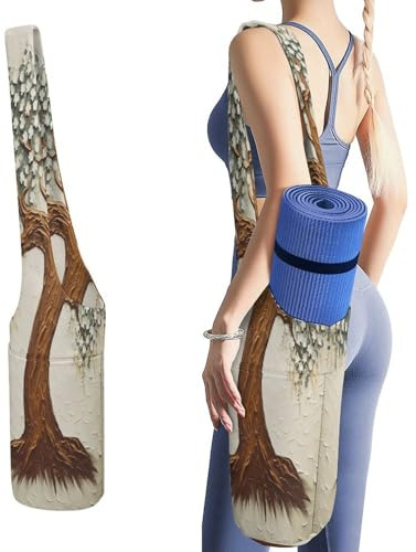 YJWANDL Yogamatten-Organizer, Baum bedruckt, Yogamatte, Tasche, Turnmatte, Tasche, Leinen-Aufbewahrungstasche, strapazierfähige Yoga-Tragetasche