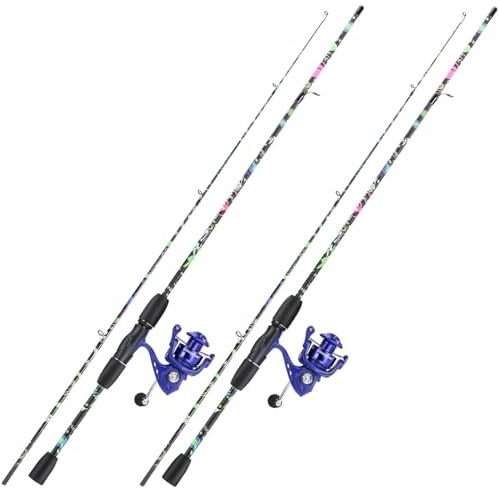 Sougayilang Angelrutenkombination, 2-teilig, Graphit- und Fiberglas-Spinnrute mit Anti-Reverse Spinn-Angelrolle (2er-Pack)