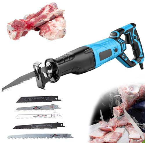 Bone Saw Machine with 5 Blades, Commercial Electric Reciprocating Saw for Cutting Meat, Wood, Metal, Plastic, Aluminum - Hacksaw Handheld Cordless Tool