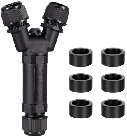 IP68 Waterproof Junction Box Y-shaped 3-Way Outdoor Cable Connectors for Cable Diameter Ø9mm-12mm (1 Pack, Black)