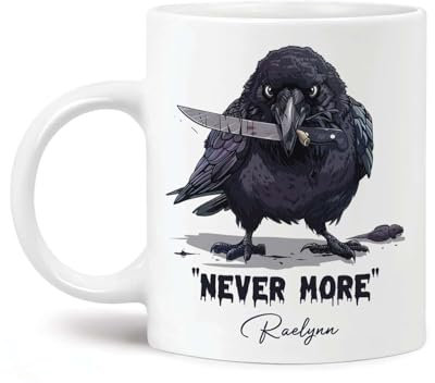 Taza De Café Unique Personalized Gothic Crow White Choose Name For Dark Aesthetic Lovers, Bird Enthusiasts Crow Taza De Té Premium Taza Desayuno Uso Diario Taza Desayuno De Cerámica Para 330ML