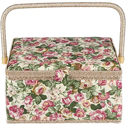 Boîte de couture extra grande, panier de couture vintage, kit de sacs de machine à coudre Organisateur de boîte de couture pour les aiguilles, le fil, le ruban à mesurer, les détroies et autres