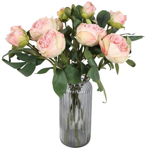 IPOPU Künstliche Pfingstrosen, 5 Stück, 10 Köpfe, Vintage-Seidenpfingstrosen, rosa Seidenblumen, künstliche Pfingstrosen, rosa Blumen für Hochzeitsdekoration, Brautstrauß, Kunstblumen, rosa