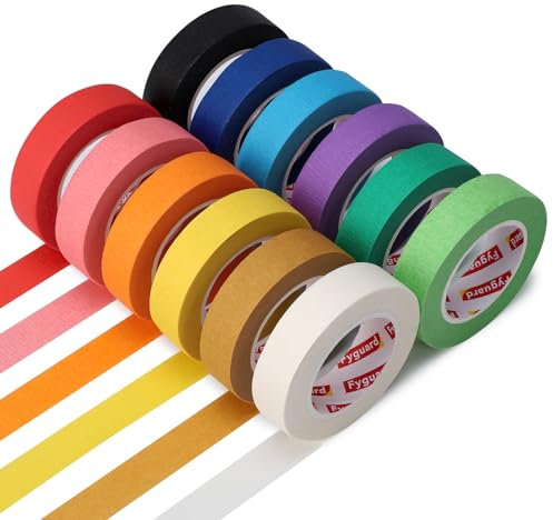 Fyguard 12 Rotoli Nastro Adesivo Colorato, 15mm x 13m Masking Tape Nastri Colorati Nastro Carta Imbianchino per Pittori per Casa, Aula, Ufficio, Fai Da Te