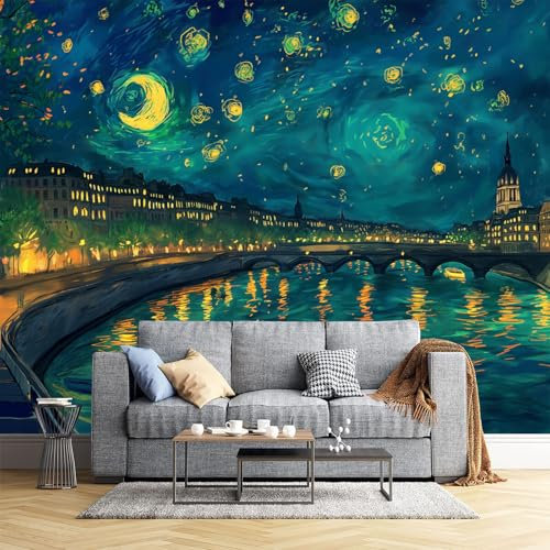 JEDTAKCT 300X210Cm Seidetapete Abstrakter Sternenhimmeltapete Elegance Tapete Im Ölgemälde Ästhetik Design Tapete Wandtapete Wohnzimmer Schlafzimmer Flur Strukturtapete