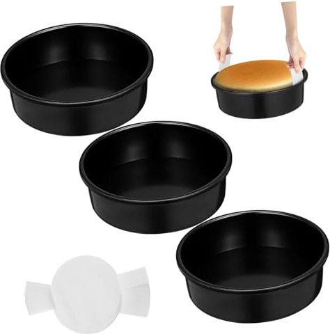 Alipis 3 Piezas Molde para Pasteles Redondo Molde para Bizcocho Profundo con Papel Pergamino para Hornear Suministros para Repostería Casera