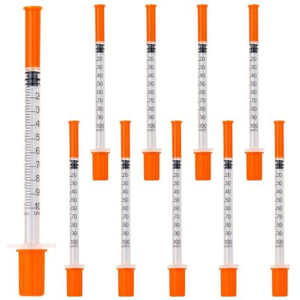 Jeringas de 1 ml, 29 g, 8 mm con aguja, herramientas de medición multiusos de plástico, jeringa de alimentación de mascotas, embalaje sellado individualmente (20)
