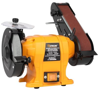 Hoteche 6 Bench Grinder & 2 x 27 Belt Sander Combo - 250W Dual Power Tool for Metal/Wood Grinding, Sharpening & Sanding