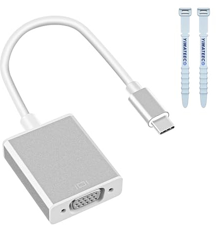 USB C auf VGA Adapter für Monitor HD 1080P, Typ-C 3.1auf VGA Konverter Kompatibel mit MacBook Pro/Air, Chromebook, Dell XPS 13/15, HP Spectre x360, iPhone, Projektor und mehr (V-GA auf USB C Stecker)