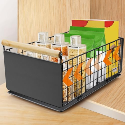 AirOpen Ausziehbare Schublade Küche, Hochwertiger Karbonstahl Ausziehbarer Schrank Organizer, Ultraleise Teleskopschublade, 40cm x 23cm x 20cmGeeignet für Küche, Bad, Speisekammer