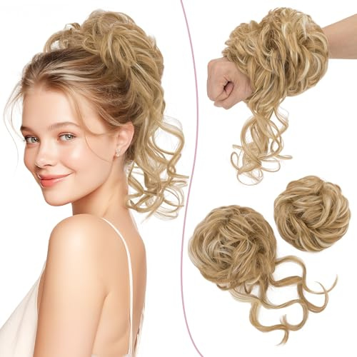 SEGO 2 Stücke Haarteil mit Gummiband Dutt Haarteile Haargummi mit Haaren Extensions Pferdeschwanz Zopf Hochsteckfrisuren #F24/613