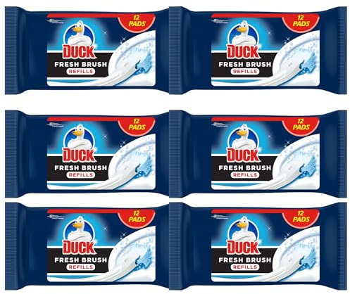 Duck Fresh Brush Toilet Cleaner Refills –Flushable Pads | Disposable Toilet Cleaning Refill Heads | Stain & Odour Removal | Brush & Flush System | Fresh Scent Bathroom Cleaner Pads (72-6x12)