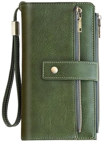 NEWIROVE Geldbörse Damen Gross, Portemonnaie Damen RFID Schutz Geldbeutel Pu Leder Vintage Wallet for Women Groß Viele Fächer Mit 24 Kartenfächer Und 2 ID Fenster，Grün