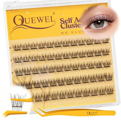 QUEWEL Selbstklebende-Wimpern 60STK 10-16mm kein Kleber erforderlich (MJ06) | Cluster Lashes Müheloses Auftragen für Anfänger, Wimpern Selbstklebend Geeignet für den Alltag oder gesellige Zusammenkünfte.