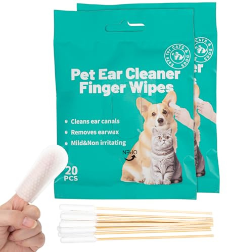 Ear Wipes for Dogs, 40pcs Dog Ear Wipes And 100 Pet Cotton Buds, Ear Cleaner for Dogs with Gently Removes Wax, Dirt, Odor, Itchy for Dogs & Cats Removal
