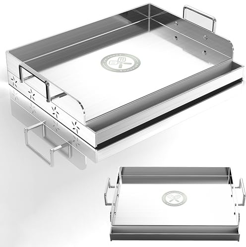 Piastra BBQ Universale in Acciaio Inossidabile con rinforzo di riscaldamento uniforme, griglia per griglie a gas e carbone - Piatto universale, per griglie, campeggio, tailgate e feste (44CM)