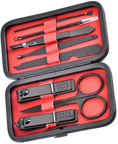 Mipcase Professionnel 8 Pièces Noir Kit en Manucure Acier Inoxydable Outils Ergonomiques pour Manucure des Orteils à Domicile