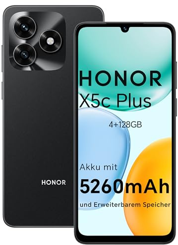 HONOR X5c Plus Smartphone Dual SIM NFC Android 15, 4+128GB, 6.74 Pouces 90 Hzécran Confort Téléphone, 5260mAh Batterie, Caméra 50 mégapixels, MicroSD 1 to Extensible, Midnight Black