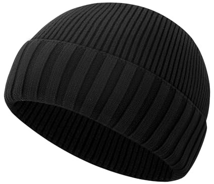 Kiiwah mössa för män kvinnor, stretchig mjuk varm fiskarmössa, unisex termiska vintermössor, klassisk stickad manschett dödskallemössa för utomhussport, shopping, skidåkning och presentgivande svart