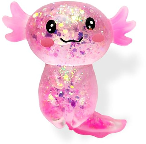 Axolotl Squishy Stress Relief Toy Glitter Fidget Toys Cute Malt Sugar Axolotl Toy Fidget Toys for Kids Youth Adult, Party Favors Anxiety Relief Squishy Toys(Pink)