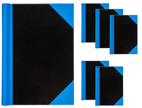 Idena 90457 - Notizbuch A7, 6 Stück, Kladde liniert mit 96 Blatt, 70 g/m², Hardcover Einband in Blau-Schwarz