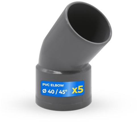 DOJA Barcelona Codo de PVC 45° Evacuación Macho-Hembra - Pack 5 - Ø 40mm - Fácil Instalación - Conexión Hermética para Instalaciones de Agua Ideal para Uso Doméstico, Adaptador Resistente