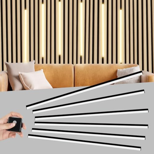 Fepinc Black LED Recessed Lighting Kit for Acoustic Panel, 3000K 6 PCS 39in Cuttable Wall Strip Lights for Slat Wall Touch Control Interior Wall Décor Light (Single Color (Black Housing))