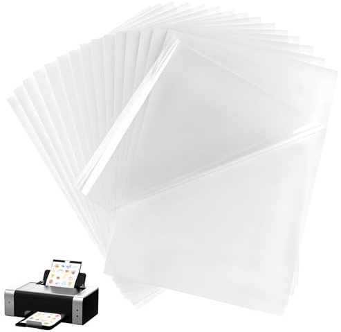 QWORK® 30 Blatt Stickerpapier Transparent Vinyl A4 - Stickerpapier zum Selbst Drucken für Laser- und Tintenstrahldrucker