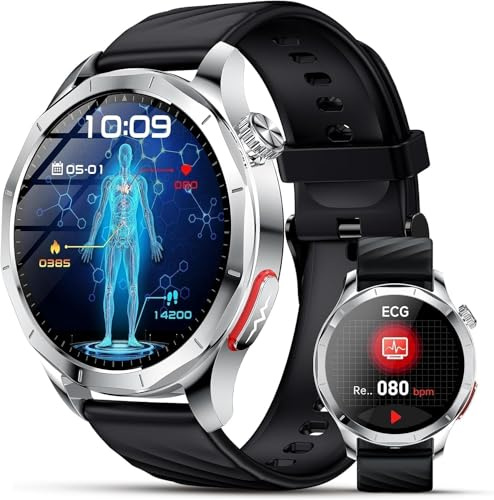 Lgnitek 2026 Neu Smartwatch Herren mit EKG/HRV/BMI/Harnsäure, 1,43 AMOLED Gesundheitsuhr mit 24H Blutdruck SpO2 Schlafmonitor SOS-Notruf Fitnessuhr für Android/iOS