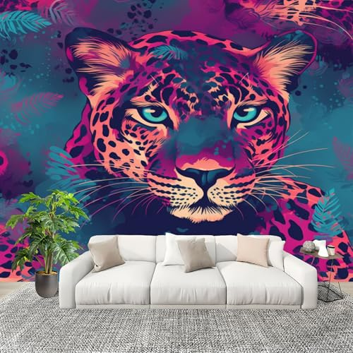 Genérico Papel Pintado Panorámico 200x140 cm Moda Animales Leopardo Personalizable Fotomurales No Tejido Póster Pared Decoración PúRpura 3D Duradero y Resistente a las manchas Fotomurales