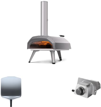 Ooni Karu 12 Pizzaofen Set – Inklusive Ooni Gasbrenner & Aluminium Pizzaschaufel (30cm) – Tragbarer Hybrid-Ofen für Gas- & Holzbetrieb – Professionelles Pizza-Starterkit