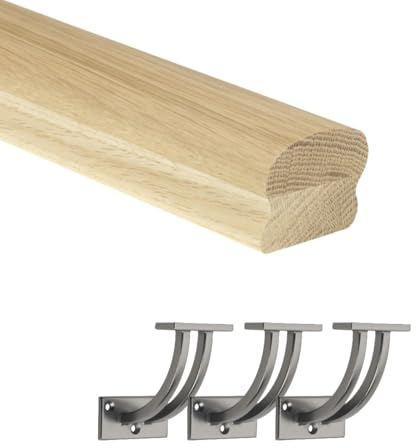 Jackson Woodturners Oak Cottage Loaf Handrail Kit with Gunmetal Brackets – Solid Stair Rail (1800mm + 3 Wall Brackets)