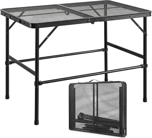 Bingyouth Campingtisch klappbar 90 x 60 cm, Grilltisch klappbar höhenverstellbar 40,5/65 cm, Leichter Metalltisch 3,6 kg mit Gitterplatte, Camping Kochtisch bis 30 kg für Garten, BBQ, Balkon